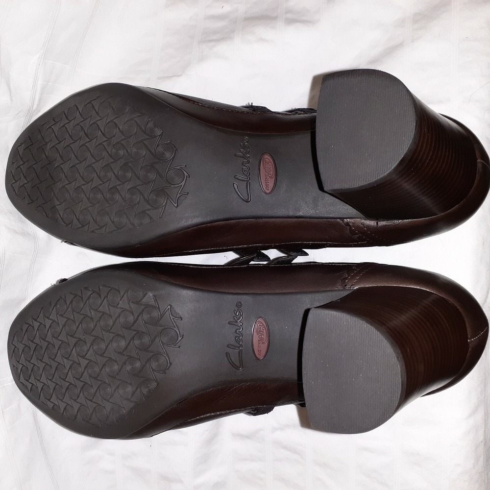 Clarks Stanhope Loafer Shoe Womens Dark Brown Leather Slip On Block Heel 10M NEW - Picture 10 of 15